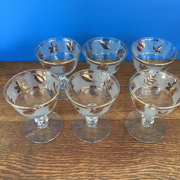 6 Vintage Libbey Frosted Glass Gold Leaf Pattern Glasses Elegant - Picture 2 of 14